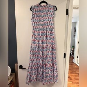 Oliphant Sleeveless Maxi Dress in Blue and Pink Floral Print